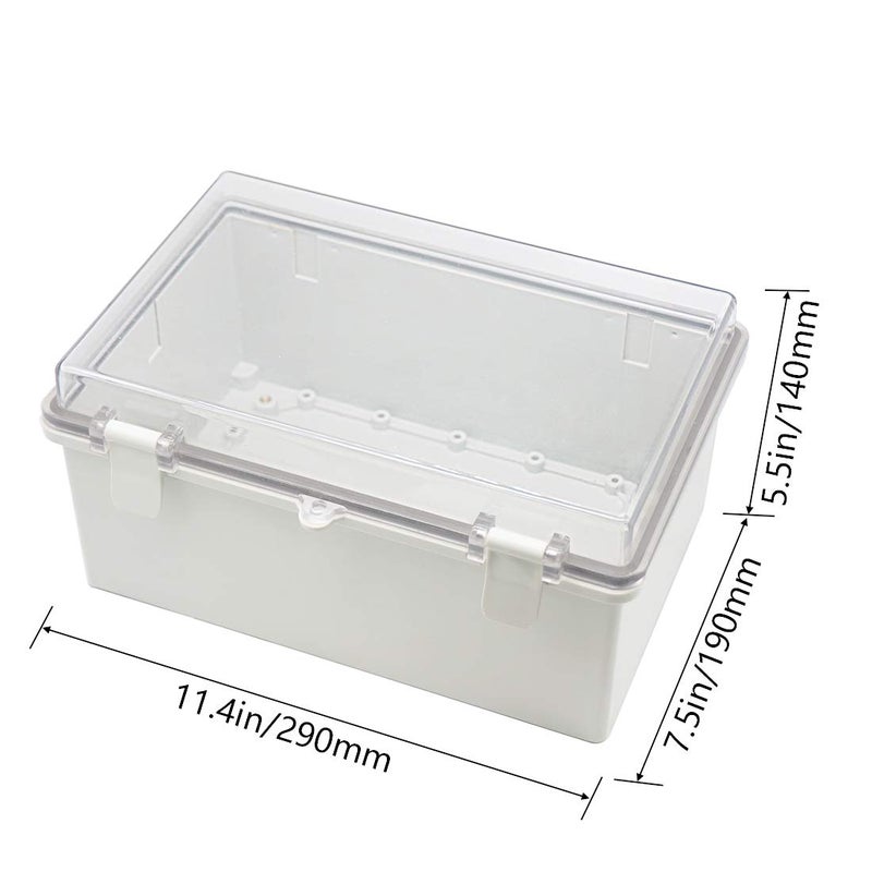 Zulkit Junction Box ABS Plastic Dustproof Waterproof IP65 Electrical Boxes Hinged Shell Outdoor Universal Project Enclosure Clear Cover with 2 Cable Glands 11.4 x 7.5 x 5.5 inch(290x190x140mm) - Image 2